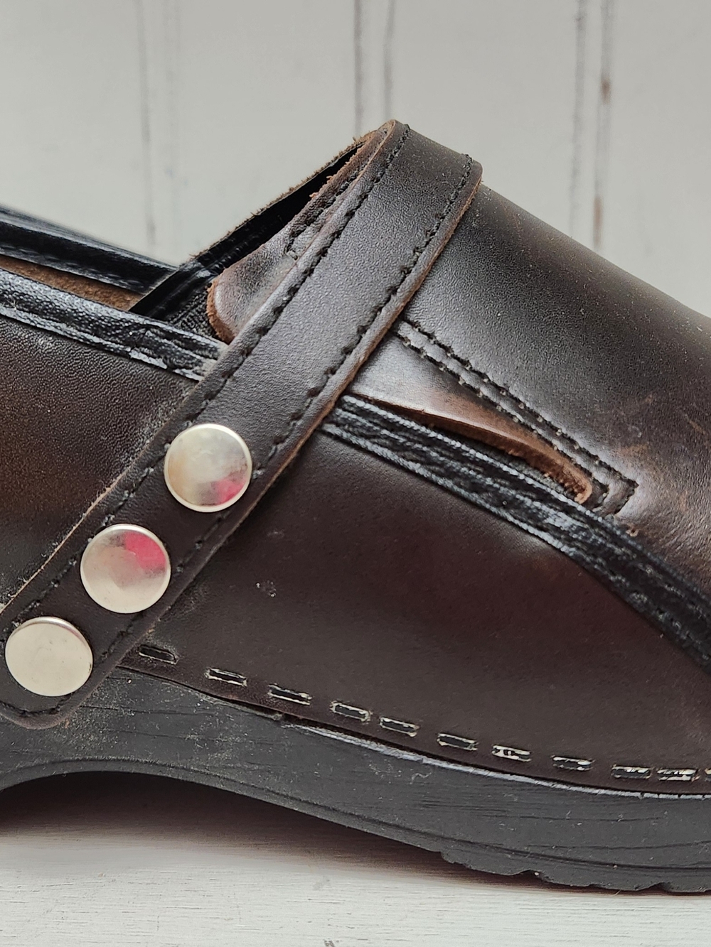 Sanita Brown Leather Clog Mule W/Stud Strap- Size 10/41